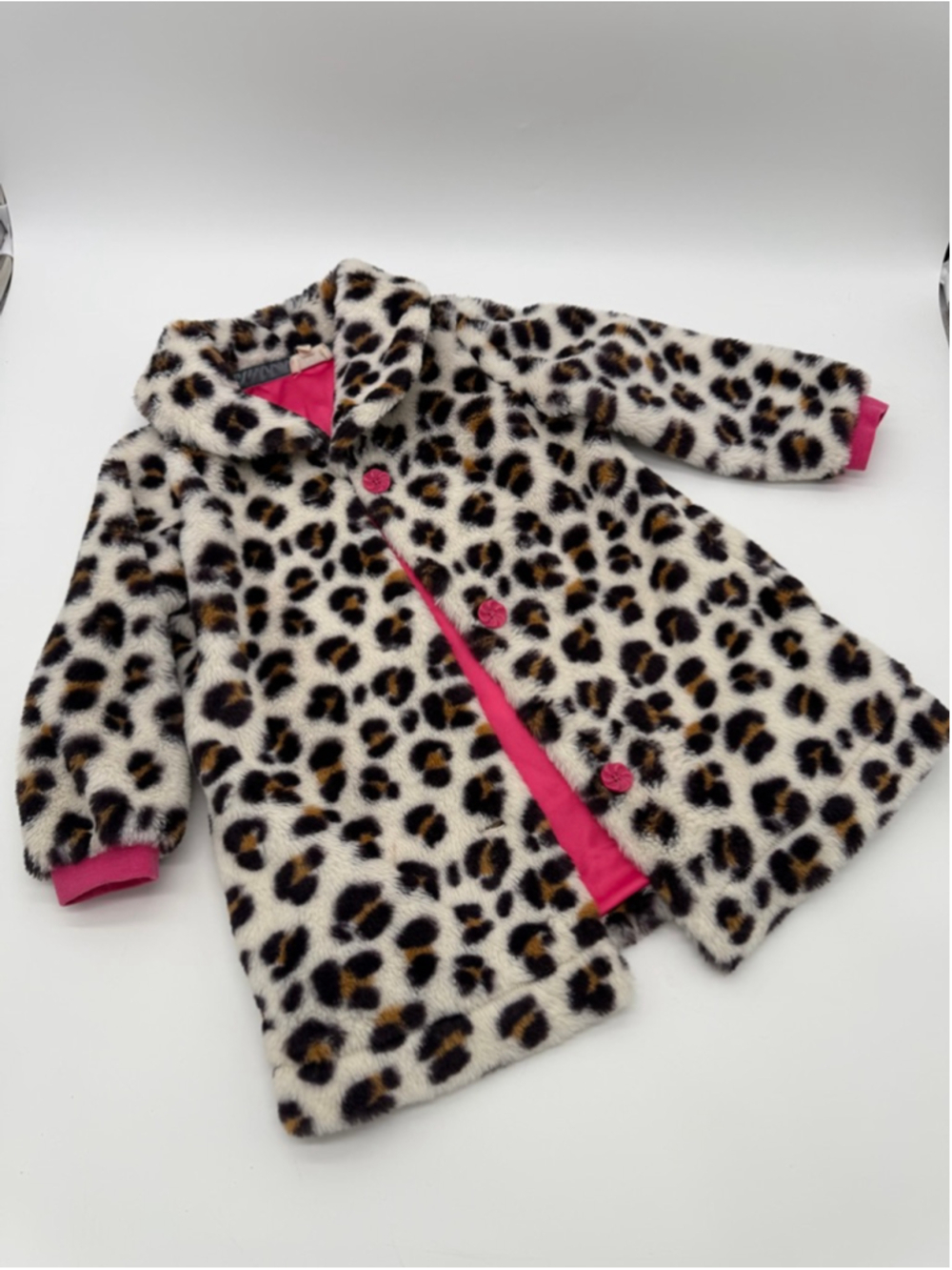 FINDING FOXTALE Leopard Print Faux Fur Coat 3T White Pink